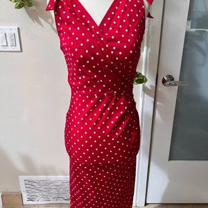 Stop Staring Cherry Red Polka Dot Pin-Up Retro Pinup Wiggle Pencil Dress - Sz S